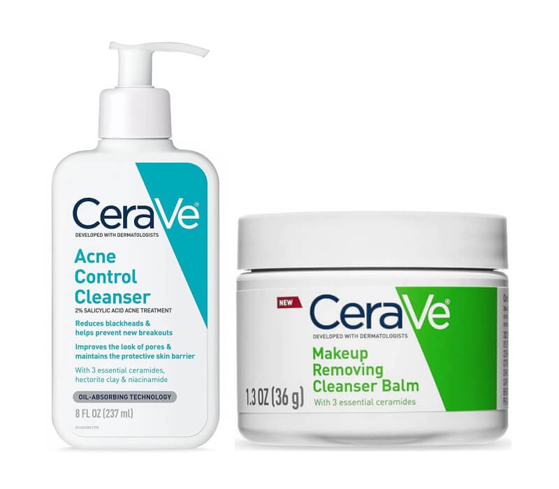 Set CeraVe Acne Control Cleanser With Salicylic Acid + Cerave Hydrating  Cleansing Balm •