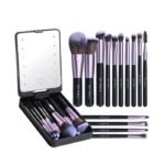 BS-MALL Travel Makeup Brush Set with LED light Mirror 14 Pcs