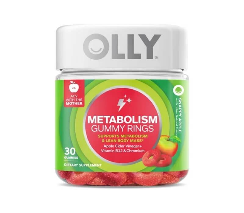 OLLY Metabolism Gummy Rings ANILLOS DE GOMA PARA EL METABOLISMO CON VINAGRE DE SIDRA DE MANZANA: Estos sabrosos anillos de gomita están formulados con bondad para promover la energía celular y un metabolismo feliz y saludable.* Una deliciosa adición a su rutina diaria. CONTENIDO BUENO: Una cantidad clínicamente estudiada de picolinato de cromo para favorecer la masa muscular magra y estimular el metabolismo, con vitamina B12 para la producción de energía celular* y vinagre de sidra de manzana con la madre. Con un estilo de vida saludable, que incluye ejercicio.