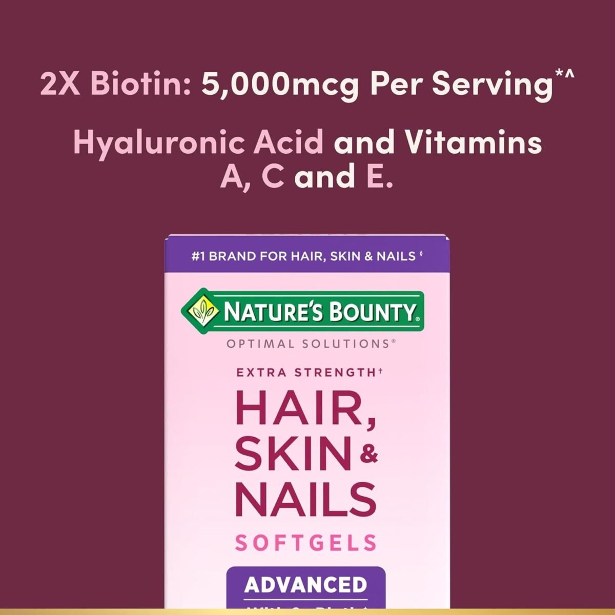 Nature's Bounty Advanced Hair, Skin & Nails, Argan-Infused Vitamin Supplement with Biotin and Hyaluronic Acid, 150 Rapid Release Softgels, - Image 3