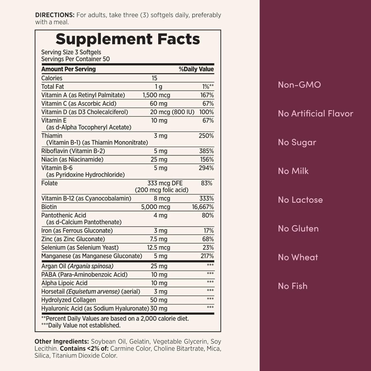 Nature's Bounty Advanced Hair, Skin & Nails, Argan-Infused Vitamin Supplement with Biotin and Hyaluronic Acid, 150 Rapid Release Softgels, - Image 4